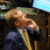 Trader calming watching market board 