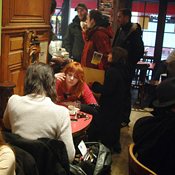 Patrons of a cafe in Lyon, France 