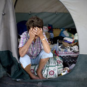 Woman in tent city in Reno 