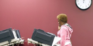 An Ohio voter during early voting in Toledo, Ohio.