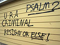 Graffiti on Sen. Norm Coleman's garage