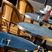 Empty tables at a cafe in Paris 
