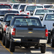 New GM Chevrolet trucks sit on the lot 