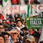Demonstrators march at a mass rally in Rome 