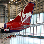 The tail of a Virgin Airlines aircraft 