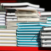 Piles of new books 