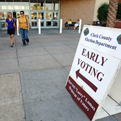 A sign points to early voting in Las Vegas, NV 