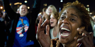 Obama supporters celebrate in Grant Park, Chicago
