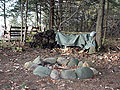 A fire pit in the O'Link's backyard