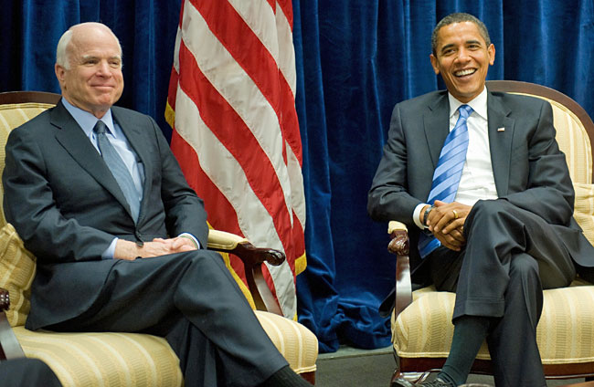 candidate John McCain at Obama's transition offices in Chicago Monday