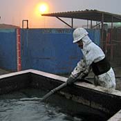 Ecolimpio employee treats sludge 