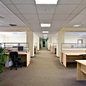 Aisle of cubicles at an office 