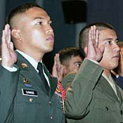 Military personnel during naturalization ceremony 