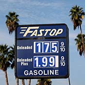 Pasadena gas station advertises reduced prices. 