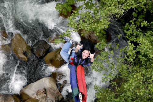 
                    If everyone jumped off a bridge, would you jump, too? Paula bungee jumping in Washington State.
                                            (Courtesy Bungee.com)
                                        