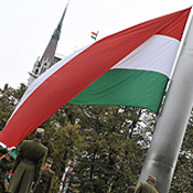 Hungary's national flag waves over Budapest 