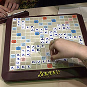 A Scrabble board post-game 