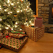 A decked-out living room on Christmas Eve 