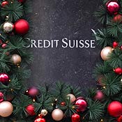 A Credit Suisse sign with Christmas decorations 