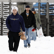 Chrysler assembly plant workers at shift's end 