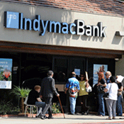 Customers line up in front of an IndyMac Bank 