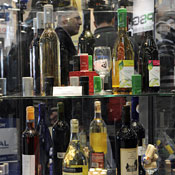 Wine bottles on display 