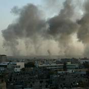 Smoke from bombed tunnel on Gaza border 