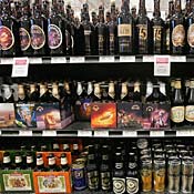 Beer and liquor bottles. 