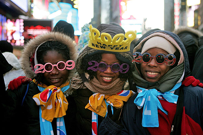 times square new years. Revelers gather in Times