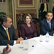 Barack Obama with John Boehner and Nancy Pelosi 