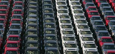 Cars ready for shipment at the Port of Yokohama