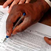 Filling out tax forms 