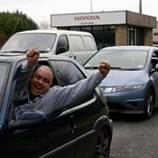 A Honda worker in southwest England rejoices 
