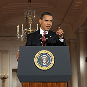 President Obama at a press conference 