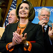 Rep. Nancy Pelosi celebrates the stimulus passing 