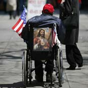 A U.S. war veteran begs for money 