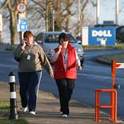 Employees leave a Dell plant in Limerick, Ireland 