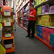 An employee looks at inventory 
