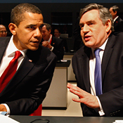 Barack Obama and Gordon Brown at G-20 