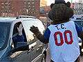 TC Bear greets drivers