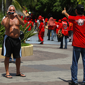 A tourist gets footage of protestors in Thailand 