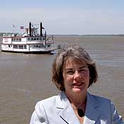 Lyn Arnold, president and CEO of the Tunica County Chamber of Commerce, poses in front of the Mississippi River.