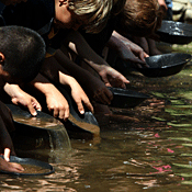 Young prospectors pan for gold in California 