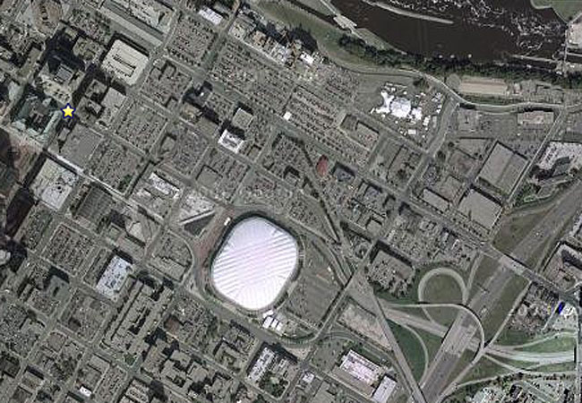 A Google Maps satellite image shows how many surface parking lots