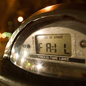 Failed parking meter at night 