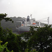A cargo ship anchored on England's River Fal. 