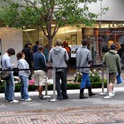 iPhone buyers line up outside the Apple Store at The Grove shopping center in Los Angeles.