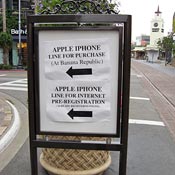 Signs posted at The Grove shopping center in Los Angeles to direct people who came to buy the latest generation of the iPhone.