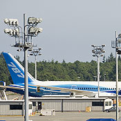 The tail end of a Boeing 787 Dreamliner 