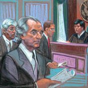 A courtroom rendering of Bernard Madoff 